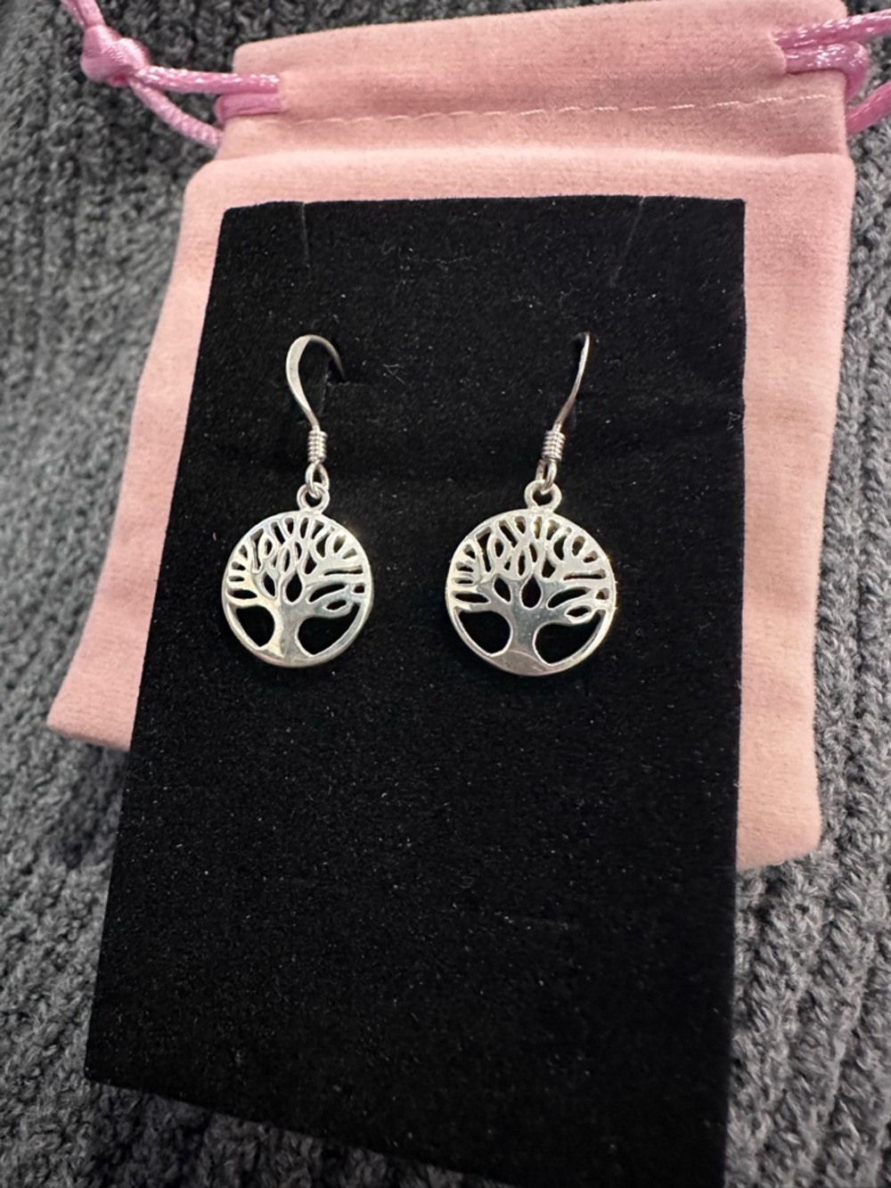 Sterling-Style Tree of Life Drop Earrings in Silver